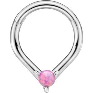 Pink Opal Septum Rings for Women 16 Gauge Septum Clicker Surgical Steel Septum